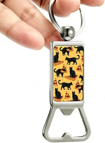 Miniatura 4 de WIRESTER Llavero de metal para abrebotellas, abrebotellas de cerveza, llavero para cocina, bar, restaurante, fácil de llevar, gato negro y pizza