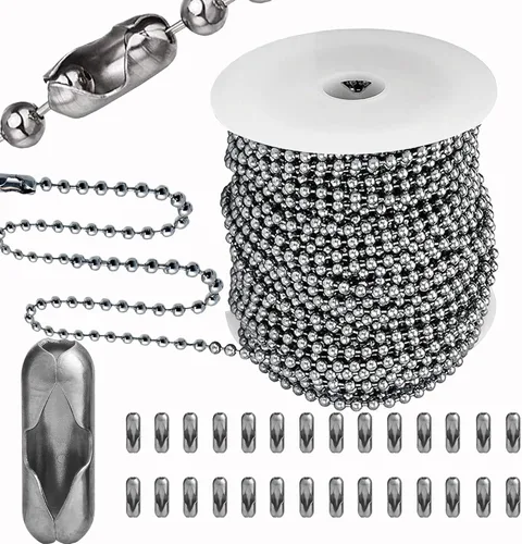YZDTECH Cadena de bolas de 55 pies, cadena de etiqueta de perro de 5.0 mm de acero inoxidable con 100 cierres para joyería, manualidades DIY, collar
