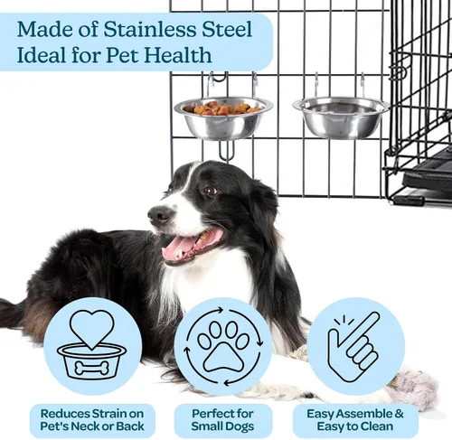 Miniatura 3 de petmaker Tazones para mascotas colgantes de acero inoxidable para perros y gatos - Jaula, perrera y alimentador de canastas para alimentos y agua