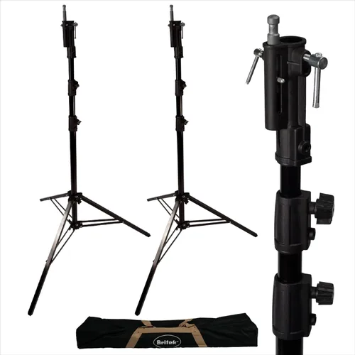 BRITEK Soporte de luz de acero resistente de 9 pies para iluminación de video, retrato y fotografía (2 piezas con bolsa de transporte)