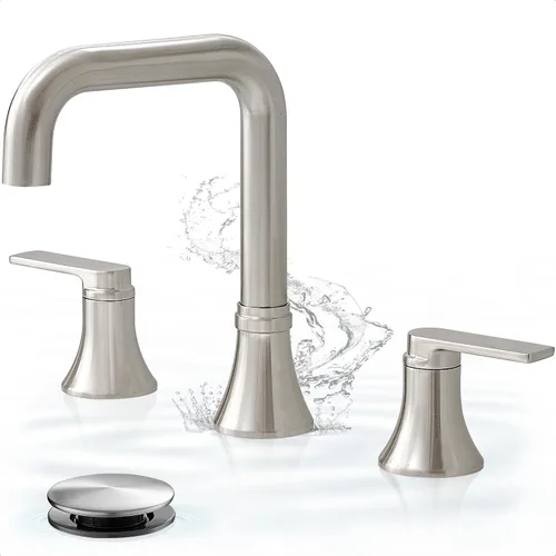 Miniatura 7 de Grifo de baño generalizado de 8 pulgadas con 3 agujeros, grifo de bronce para lavabo de baño giratorio de 360 grados, 2 manijas con drenaje Oil
