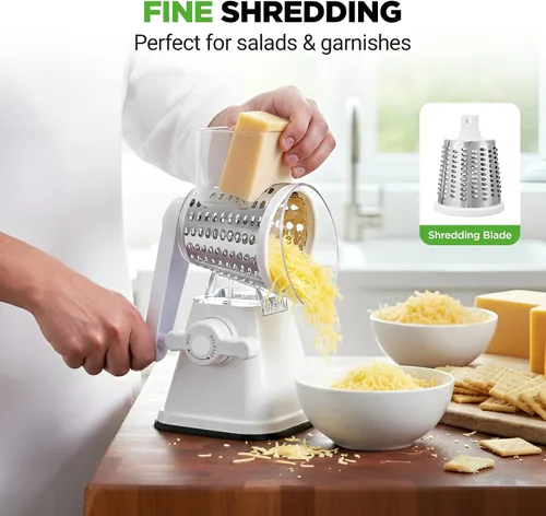 Miniatura 4 de Nutrichef Rallador y triturador de queso 3 en 1 Base de succión fuerte, mango giratorio con bloqueo de seguridad Incluye manivela y 3 cuchillas