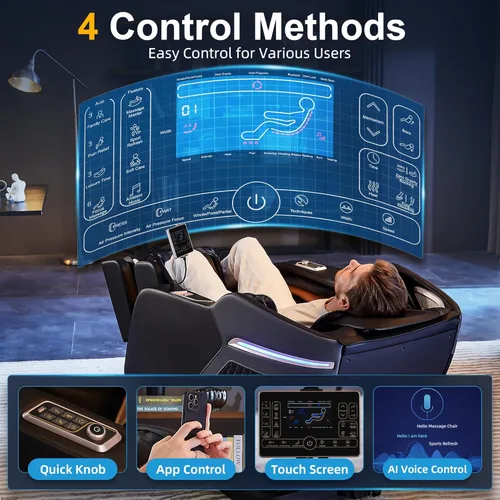 Miniatura 6 de Silla de masaje 4D de cuerpo completo de lujo, reclinable Shiatsu de gravedad cero SL-Track, 18 modos automáticos y 6 técnicas de masaje