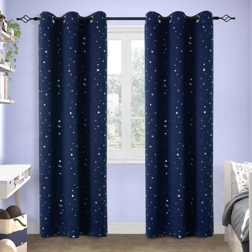 Miniatura 103 de BGment Cortinas opacas para dormitorio infantil, con aislamiento térmico, con ojales, estampado de estrellas plateadas, cortinas para oscurecer