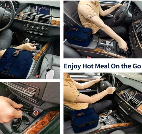 Miniatura 6 de Horno portátil, calentador de alimentos para automóvil de 12 V, portátil, mini horno personal, lonchera eléctrica con calefacción para Azul marino