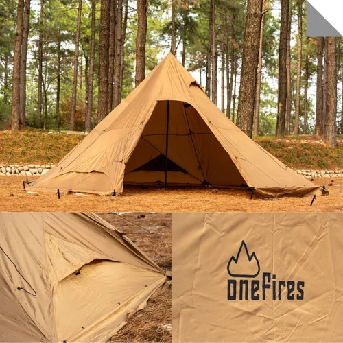 Miniatura 5 de Tienda Caliente con Toma para Estufa Onefires Tienda de Campaña Grande Tipo Tipi para Acampar en Familia al Aire Libre 4-8 Personas with Stove Jack