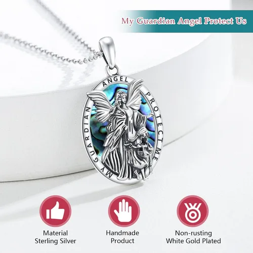 Miniatura 6 de Collar con colgante de San MiguelSan CristóperSan SebastiánGuadalupeÁngel de la GuardaSanta MuerteJudeJoseph para hombres y mujeres, plata de ley