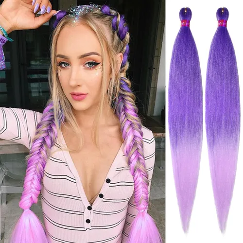 Miniatura 25 de Cabello trenzado negro preestirado, 2 paquetes de extensiones de cabello de trenzas de caja de 26 pulgadas, pelo sintético preestirado trenzado