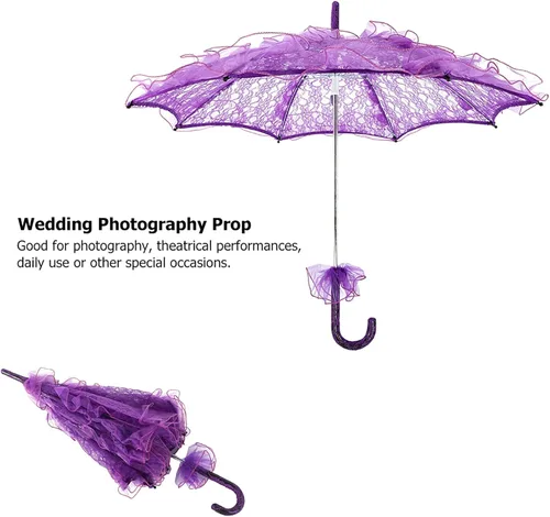 Miniatura 5 de Paraguas de algodón de encaje nupcial para bodas Baile Fotografía Prop (Rojo) ()