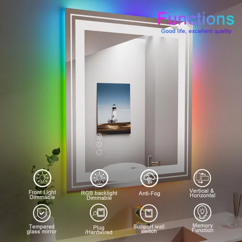 Miniatura 2 de Snowdool - Espejo LED para baño de 30 x 36 pulgadas con 8 luces RGB retroiluminadas + 3 luces frontales (ajustables individualmente), 3