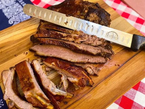 Miniatura 2 de SPITJACK Cuchillo de pechuga ahumada para barbacoa para tallar y rebanar carne - SS, borde Granton, hoja de 11 pulgadas