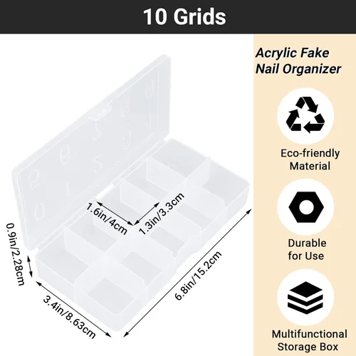Miniatura 2 de Estuche organizador de uñas postizas acrílicas, 2 unidades, caja de almacenamiento de puntas de uñas de 10 compartimentos con número, contenedor