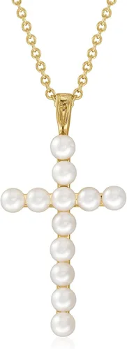 Ross-Simons Collar con colgante de cruz de perlas cultivadas de 0.138-0.157 in en oro de 18 quilates sobre esterlina. 18 pulgadas, Perla, No es una