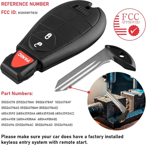 Miniatura 4 de Llavero de 3 botones para Dodge Charger, RAM 1500 2500 3500, Challenger, Grand Caravan, Magnum, Chrysler Town & Country, Jeep, control remoto
