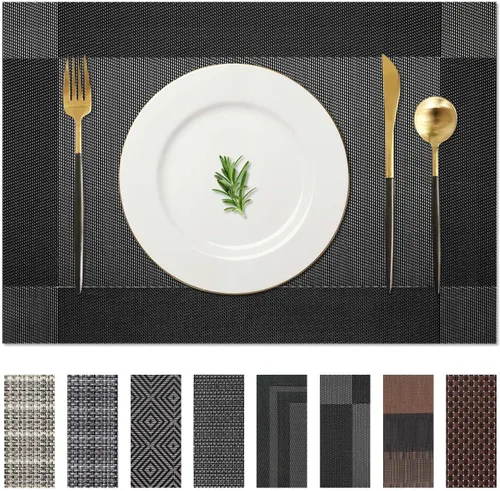 AHHFSMEI Manteles individuales para mesa de comedor, juego de 4, manteles individuales de vinilo tejido de plástico, antideslizantes, aislamiento