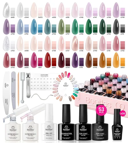 Miniatura 20 de beetles colección “Fantasyland” - Esmaltes en gel permanentes, de 20 colores, pastel, rosa brillante, morado, azul marino, verde y con brillantina