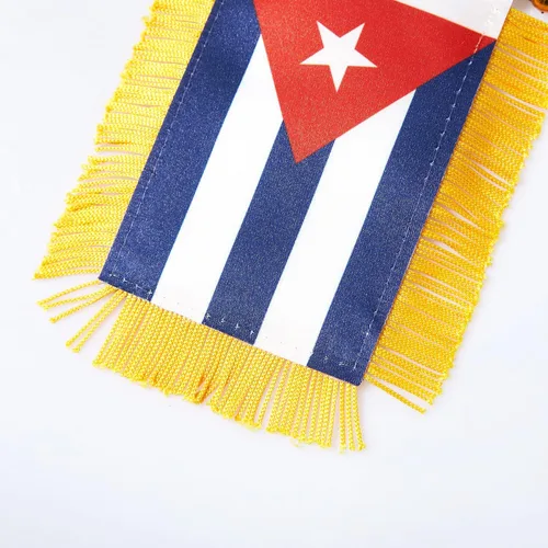 Miniatura 4 de CANTENDO Paquete de 2 banderas colgantes para ventana de Cuba, mini bandera cubana para automóvil con borla de poste con ventosa para espejo