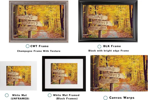 Miniatura 3 de Bosque Otoñal Foto o Impresiones en Lienzo Personalizadas Únicas con Nombres de la Pareja y Fecha Especial en Letrero, Regalo Perfecto