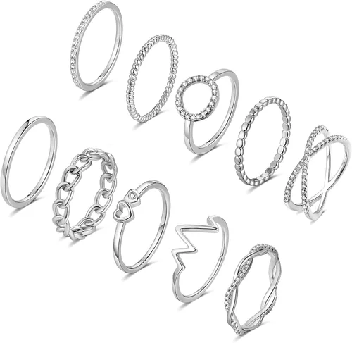 KOHOTA Juego de 10 anillos chapados en oro de 14 quilates para mujer, apilables, anillos de nudillos apilables de oro, paquete de anillos apilables