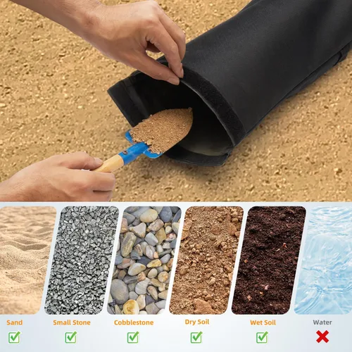 Miniatura 5 de Bolsas de arena para base de paraguas, 2 bolsas de arena rellenables de 50 libras para base de paraguas, sombrilla de patio voladizo, trampolín