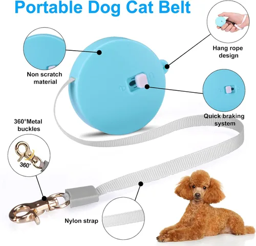 Miniatura 3 de Correa retráctil para perros pequeños y gatos de hasta 11 libras con cinta de nailon fuerte antitirones de 6.5 pies, manos libres, mini correa Azul