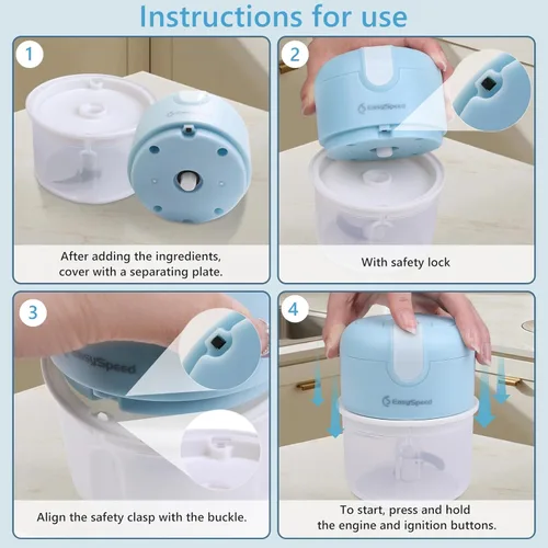 Miniatura 11 de EASYSPEED - Picadora eléctrica de ajos, 1 taza, procesador de alimentos inalámbrico con carga USB con acero inoxidable 304, 2 cuchillas afiladas