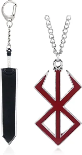 Collar de manga Berserk Behelit Llavero Logotipo de la marca de sacrificio rojo sangre collares colgantes para mujeres y hombres juego de