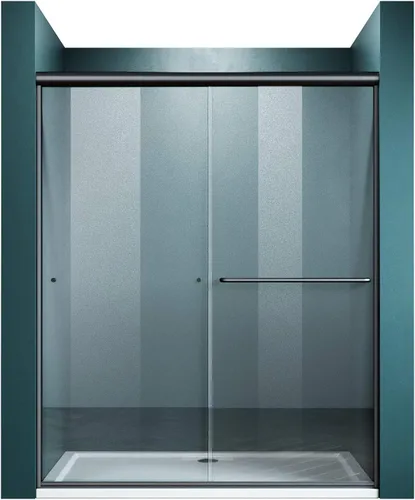 ELEGANT Puerta corredera doble de ducha de 60 pulgadas de ancho x 72 pulgadas de alto, puertas de cristal de ducha de baño semi-marco, vidrio Negro
