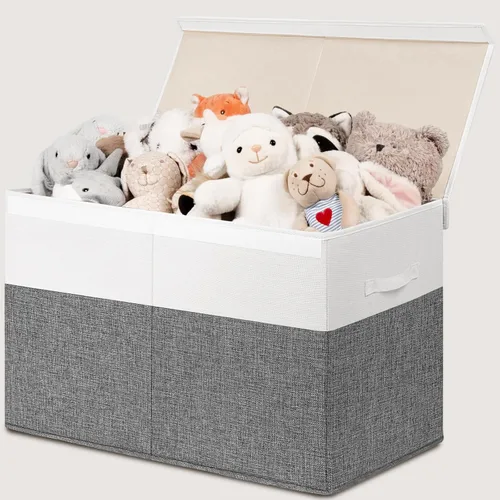 Miniatura 10 de INDRESSME Caja de juguetes de 25 x 13 x 16 pulgadas, organizador de almacenamiento de juguetes con tapa, plegable, resistente, contenedor