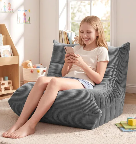 Miniatura 20 de Sillones tipo puf para adultos, puf gigante con espuma viscoelástica, sillón puf con relleno, piel sintética, para la sala, dormitorio u oficina azul