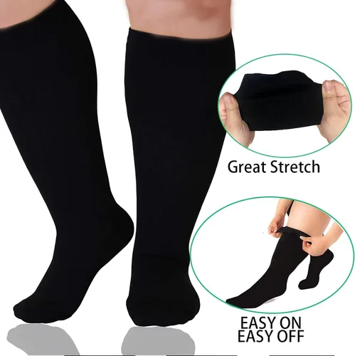 Miniatura 4 de 3 pares de calcetines de compresión talla extra grande para mujeres y hombres, pantorrilla ancha, 20-30 mmHg, soporte hasta la rodilla