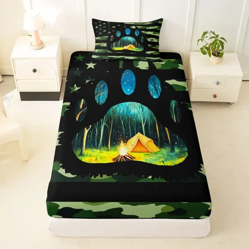 Miniatura 7 de Erosebridal American Flag Bed Sheets Twin Army Green Camo Deep Pocket Fitted Sheet for Kids Boys Girls Bear Claw Hunting Theme Bedding Set Camoflage