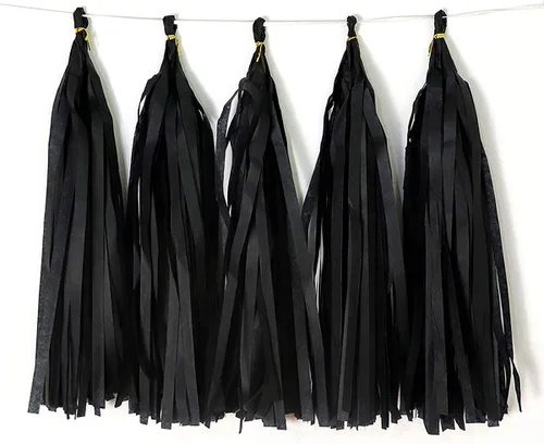Miniatura 6 de 20 borlas de papel de seda para decoración de fiestas, bodas, festivales, baby shower, festivales, etc., negro 25 cm