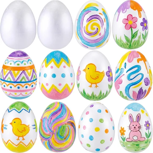 Miniatura 8 de Zonon 15 huevos de espuma para manualidades, 3.15 x 2.17 pulgadas, huevos de espuma de poliestireno blanco para Halloween, Pascua, manualidades
