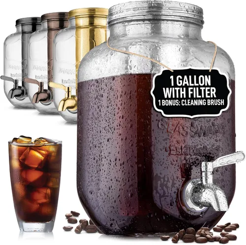 Miniatura 10 de Cafetera de infusiones en frío de 1.5 litros de Zulay Kitchen con jarra de vidrio EXTRA GRUESA y filtro de malla de acero inoxidable, cafetera