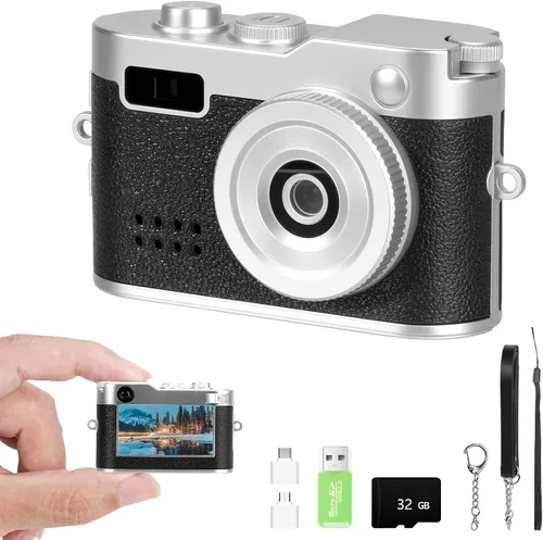 Miniatura 12 de Mini cámara con llavero, FHD 1080p 8MP Mini cámara digital con tarjeta SD de 32 GB, pantalla HD de 0.96 pulgadas, duración de la batería de 100 Negro