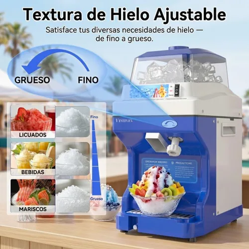 Miniatura 3 de Máquina de afeitar de hielo eléctrica, máquina de hielo afeitado de 300 W, máquina de hacer cono de nieve ajustable de grosor 661 libras/hora