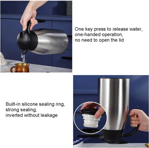 Miniatura 7 de Jarra térmica de acero inoxidable, hervidor de vacío de doble pared de 68 onzas (2 litros), termo para café, té, agua caliente, 24 horas mantiene