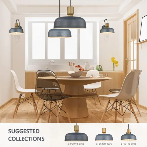 Miniatura 5 de Darkaway Lámparas colgantes industriales de gran tamaño con pantalla de metal martillado, 18.1 pulgadas, iluminación colgante grande azul para isla
