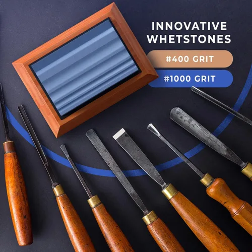 Miniatura 4 de Piedras de afilar Sharp Pebble para herramientas de tallado de madera - Dos piedras de afilar de grano 400 y 1000 para gubias - Sistema de afilado