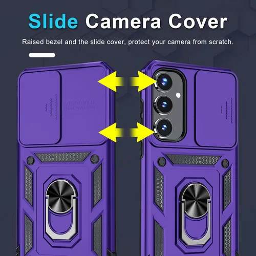 Miniatura 3 de Janmitta Funda compatible con Samsung Galaxy A35 5G, funda integrada para lente de cámara deslizante + protector de pantalla + soporte de anillo