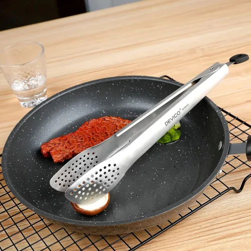 Miniatura 5 de DEVICO Pinzas de cocina para cocinar, pinzas de acero inoxidable 18/8, 2 pinzas de metal de bloqueo de 12 pulgadas para barbacoa/parrilla/bufé