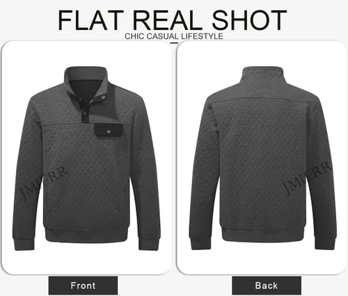 Miniatura 5 de JMIERR Sudadera acolchada para hombre, casual, de manga larga, cuello alto, con botones