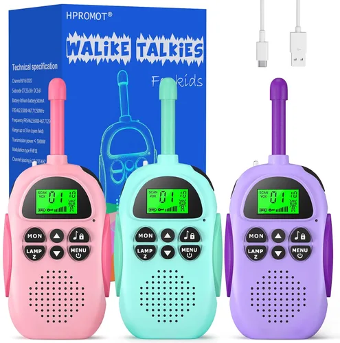 Miniatura 8 de HPROMOT Walkie Talkies para niños recargables, juguetes para niños de 3 a 12 años, niños y niñas, paquete de 2 unidades de radios de dos vías