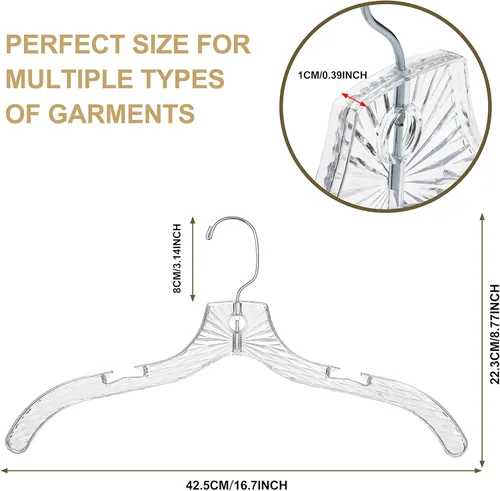 Miniatura 5 de Perchas de plástico transparente de calidad, paquete de 12 – Perchas duraderas de corte de cristal resistentes para ropa, camisas, trajes, abrigos