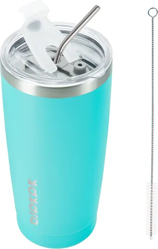 BJPKPK - Vaso de 20 onzas con tapa y pajilla, de acero inoxidable con aislamiento al vacío, taza térmica para viajes, para café helado, color