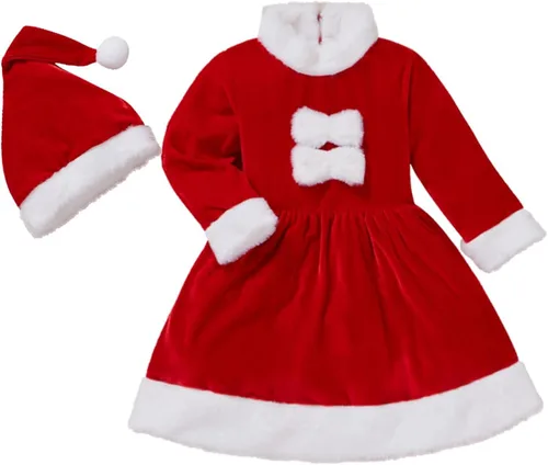 Toddler Girl Christmas Dress for First Christmas Baby Girl Outfit Little Girls Santa Red Dresses with Hat 0-6 Years