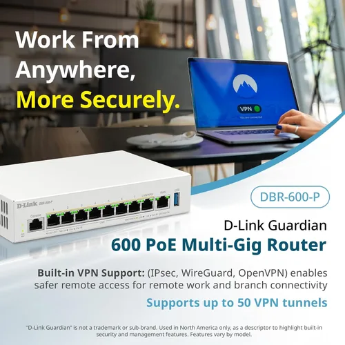 Miniatura 7 de D-Link Guardian 600 PoE Multi-Gig Business Router (DBR-600-P), enrutador premium con conmutación por error Multi-WAN, cortafuegos SPI, LAN PoE+ de 8