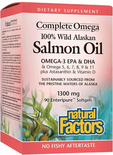 Natural Factors Aceite de salmón 100% salvaje de Alaska, suplemento de apoyo para la salud del cerebro y los ojos, suplemento de aceite de pescado
