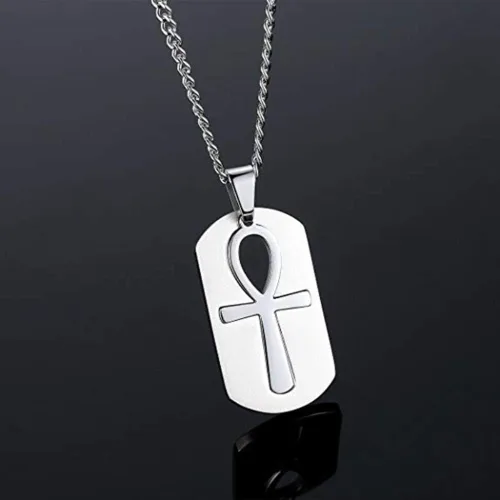 Miniatura 5 de godcow para hombre colgante de acero inoxidable religioso egipcio Ankh Cruz Dog Tag Vintage collar, cadena de 22inch, acero inoxidable, Plateado